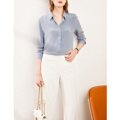 SuyaDream Silk Blouses Woman 22MM 100% REAL SILK CREPE Solid Long Sleeve Turn Down Collar Office Chic Blouse 2020 Elegant Shirt