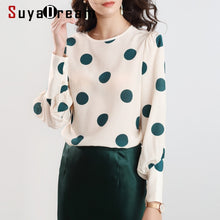 Charger l&#39;image dans la galerie, SuyaDream Women Elegant Silk Blouses 100%Silk Crepe Dots Printed Long Sleeved OFFICE Blouse SHIRT 2020 Spring Summer Top
