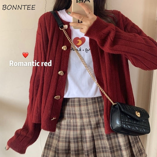 Sweaters Women Solid Loose Soft Autumn Long Sleeve O-Neck Student Sweet All-match Fashion Casual Ulzzang Ladies Cardigan Knitted