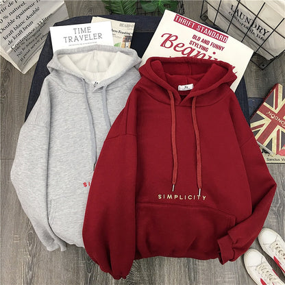 Sweatshirt Hooded Women Winter Casual Loose Pullover Hoodies Ladies Korean Letter Print Womens Hoodies Thickened Plus Velvet
