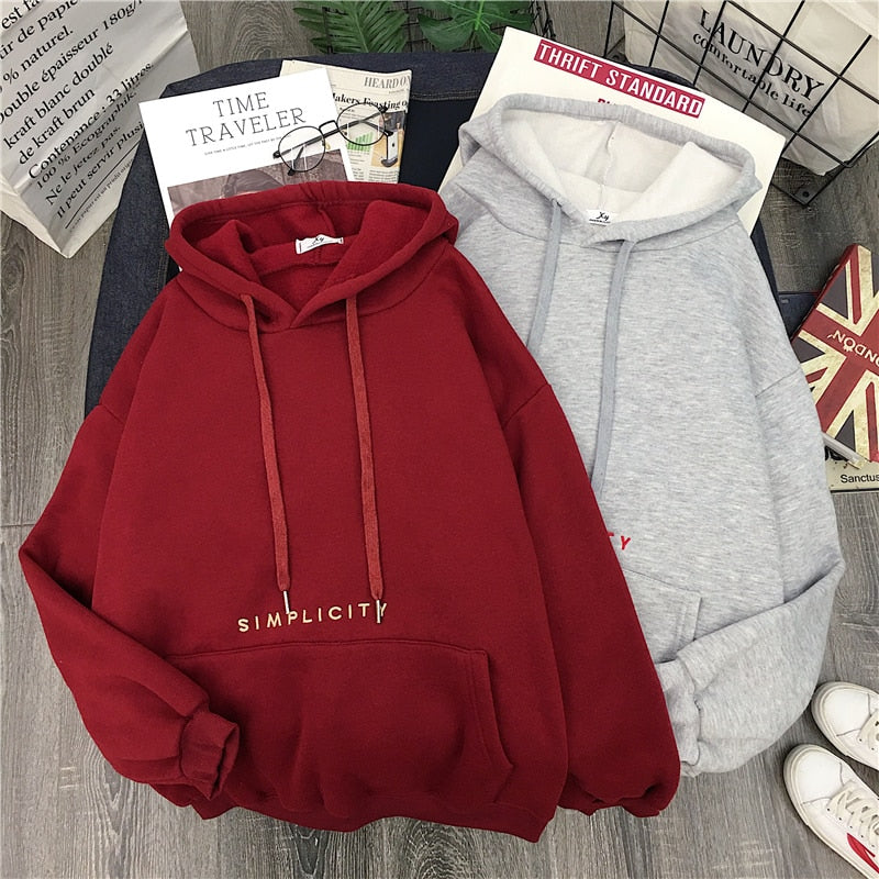 Sweatshirt Hooded Women Winter Casual Loose Pullover Hoodies Ladies Korean Letter Print Womens Hoodies Thickened Plus Velvet