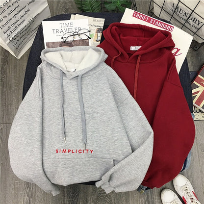 Sweatshirt Hooded Women Winter Casual Loose Pullover Hoodies Ladies Korean Letter Print Womens Hoodies Thickened Plus Velvet