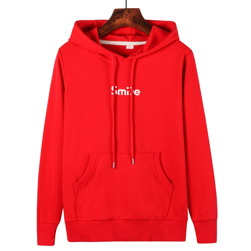 Women's Smile Hoodie Sweater Red Black White Long Sleeve Harajuku Hoodies pullovers plus size clothes spring autumn winter 2019