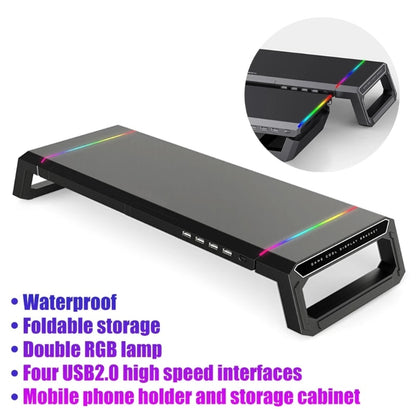 T1 Universal Monitor Stand Riser RGB Support with 4 USB 3.0 Charging Desk Organizer Holder Bracket for Laptop Computer