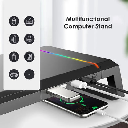 T1 Universal Monitor Stand Riser RGB Support with 4 USB 3.0 Charging Desk Organizer Holder Bracket for Laptop Computer