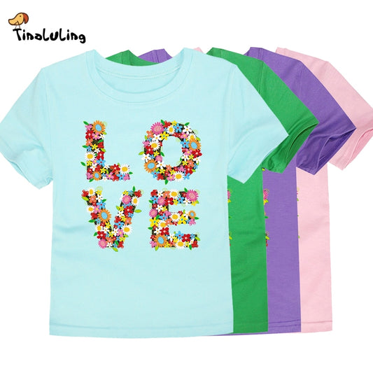 TINOLULING Unisex Kids T-shirts 12 Colors 2018 Boys Girls Flower Love T Shirt Kids T-Shirt Children Tops Baby Tees For 2-14 Years