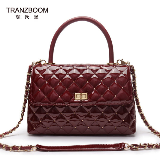 TRANZBOOM New Patent Leather Bags Real Cowhide Leather luxury handbags women bags designer women famous brand Female shoulder