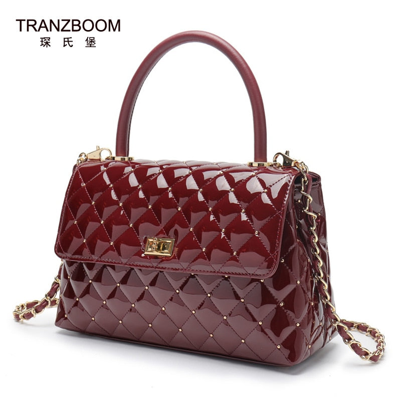 TRANZBOOM New Patent Leather Bags Real Cowhide Leather luxury handbags women bags designer women famous brand Female shoulder