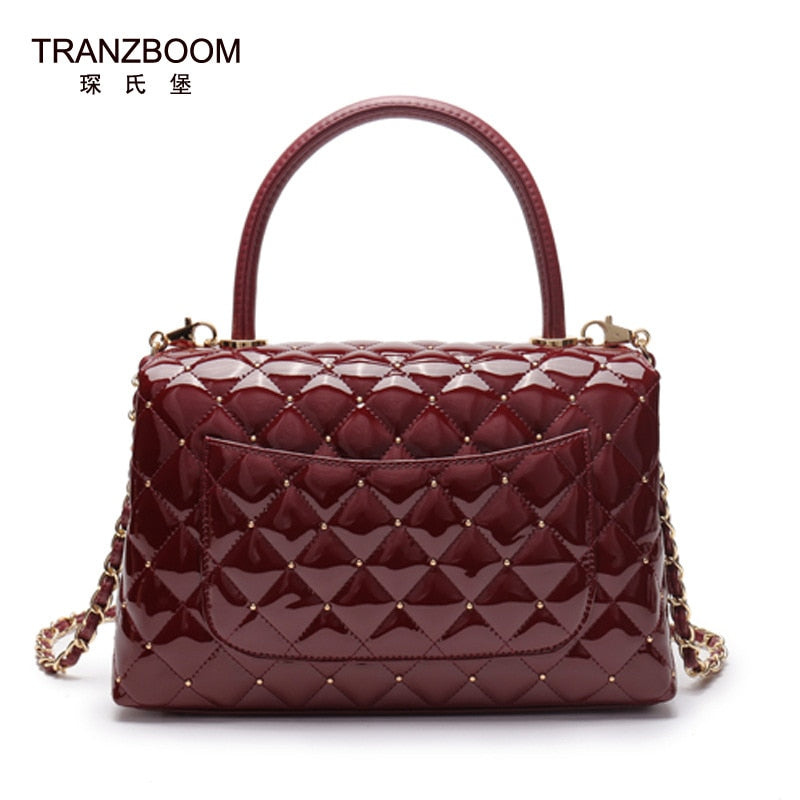 TRANZBOOM New Patent Leather Bags Real Cowhide Leather luxury handbags women bags designer women famous brand Female shoulder