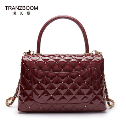 TRANZBOOM New Patent Leather Bags Real Cowhide Leather luxury handbags women bags designer women famous brand Female shoulder