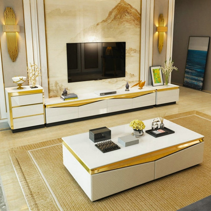 TV Stand modern Living Room TV monitor stand mueble stalinite gold stainless steel cabinet mesa+tv table+Coffee centro Table