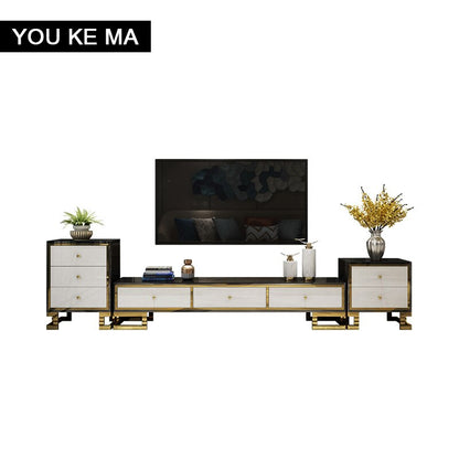 TV cabinet and tea table combination simple post-modern small light luxury tempered glass black ribbon locker floor cabinet
