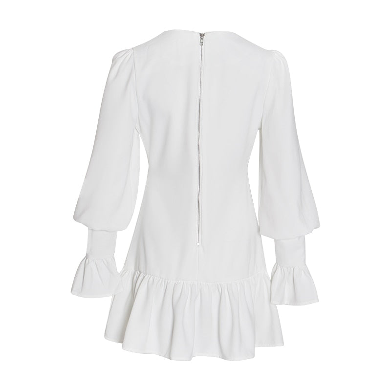 TWOTWINSTYLE Elegant Slim Women Dress V Neck Lantern Sleeve High Waist Ruffles Mini Dresses Female Casual Spring 2020 New