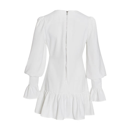 TWOTWINSTYLE Elegant Slim Women Dress V Neck Lantern Sleeve High Waist Ruffles Mini Dresses Female Casual Spring 2020 New