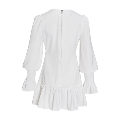 TWOTWINSTYLE Elegant Slim Women Dress V Neck Lantern Sleeve High Waist Ruffles Mini Dresses Female Casual Spring 2020 New