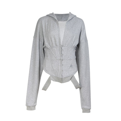 TWOTWINSTYLE Spring Sweatshirts For Women's Hoodies Long Sleeve V Neck High Waist Slim Sweatshirt Tops Female Fashion New 2020
