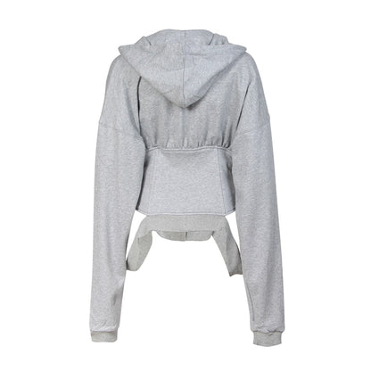 TWOTWINSTYLE Spring Sweatshirts For Women's Hoodies Long Sleeve V Neck High Waist Slim Sweatshirt Tops Female Fashion New 2020