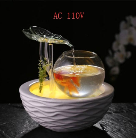 Tabletop Water Feature Green Lotus Fountain Waterfall Cascade Indoor Decoration glass ceramic Aquarium Humidifier Mist fish tank