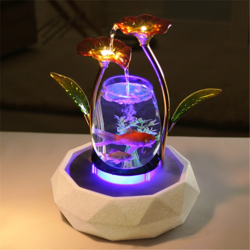 Tabletop Water Feature Lotus Fountain Waterfall Cascade Indoor Decoration Aquarium Zen Humidifier Meditation LED light fish tank