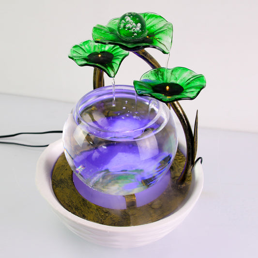 Tabletop Water Feature Lotus Rolling Ball Fountain Waterfall Indoor Decoration Creative Aquarium fish tank with LED Lights