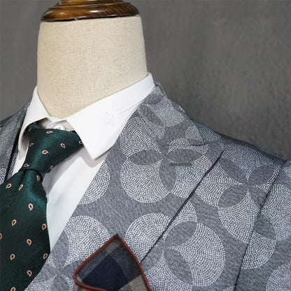 Men's  Business Formal Dress Trend Print Suit Bridegroom Wedding Dress British Style Homme Mariage