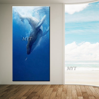 The Northern Sea Has A Fish Named Kun Abstract Oil Painting On Canvas. Humpback Whale. Handpainted Paintings Wall Art Home Decor Picture