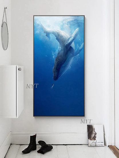The Northern Sea Has A Fish Named Kun Abstract Oil Painting On Canvas. Humpback Whale. Handpainted Paintings Wall Art Home Decor Picture