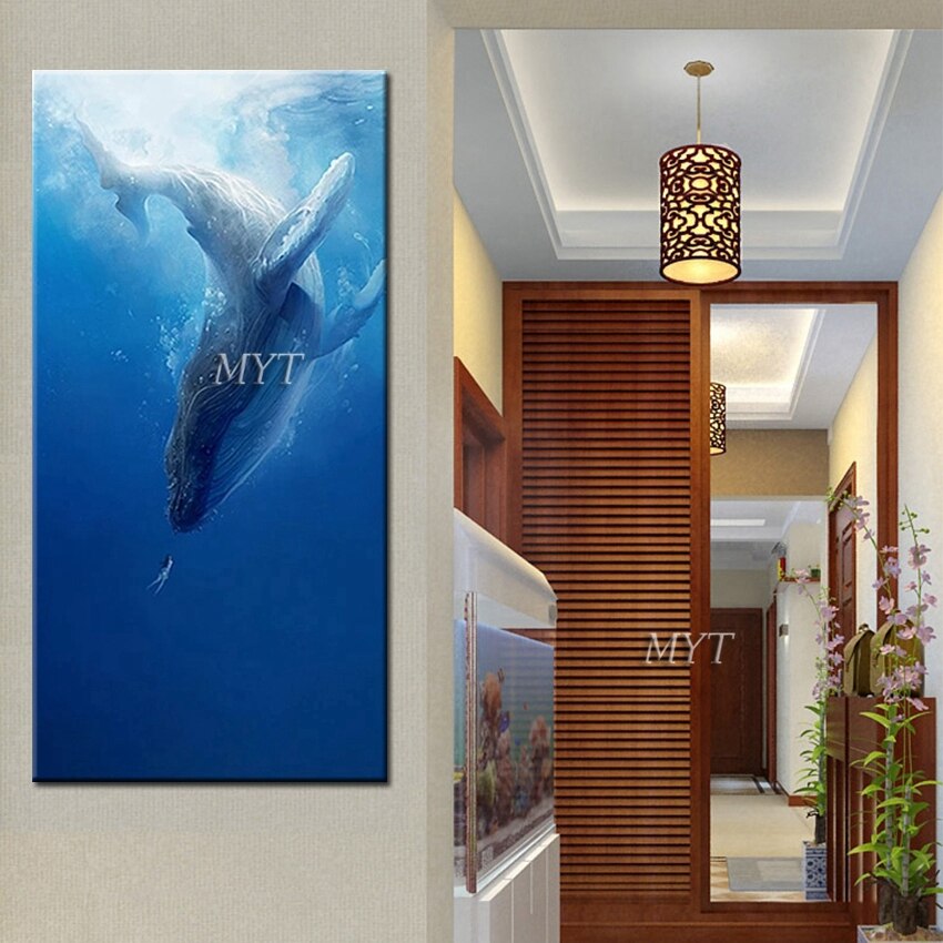 The Northern Sea Has A Fish Named Kun Abstract Oil Painting On Canvas. Humpback Whale. Handpainted Paintings Wall Art Home Decor Picture