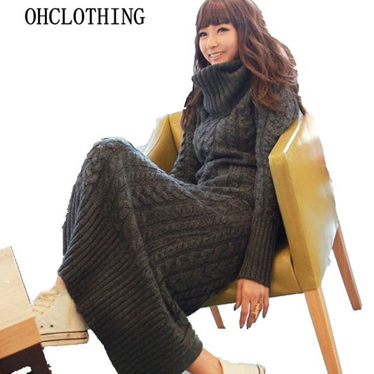 Women's Wool Turtleneck Sweater Dress Winter Thick Knitted