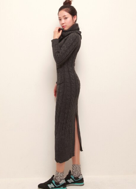 Women's Wool Turtleneck Sweater Dress Winter Thick Knitted