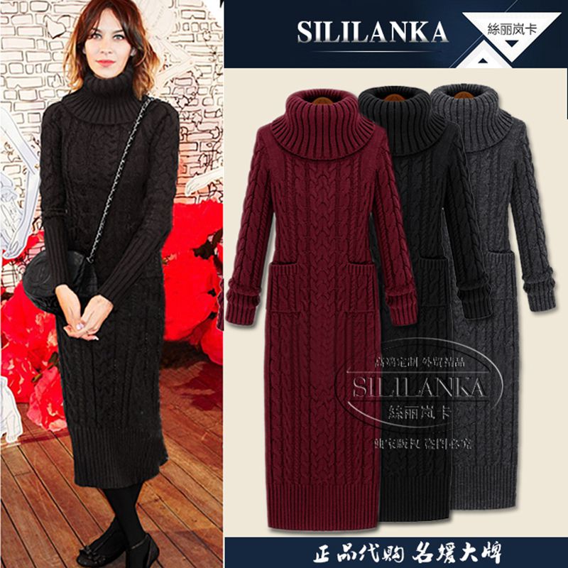 Women's Wool Turtleneck Sweater Dress Winter Thick Knitted