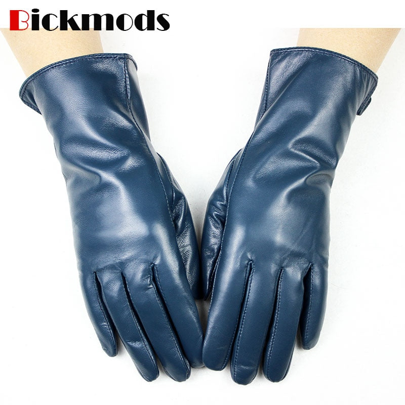 The new women's leather sheepskin gloves A variety of colors straight style wool lining spring and autumn warm mittens