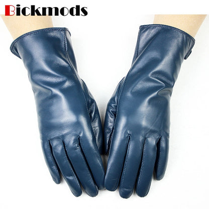 The new women's leather sheepskin gloves A variety of colors straight style wool lining spring and autumn warm mittens