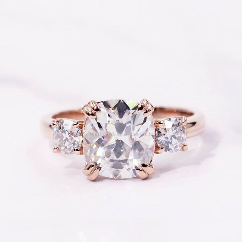 Tianyu Gems 8 X 9 mm Cushion OMC Moissanite Gold Ring 4mm OEC Round DEF Stone 14k/18k/PT950 Wedding Rings Women Customized Jewelry Jewellery