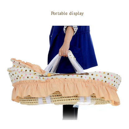 Travel Portable Baby Roller Bed Crib Folding Baby Sleeping Basket Bassinet for Newborn Baby Wood Rocking Crib with Wheels 0~9M