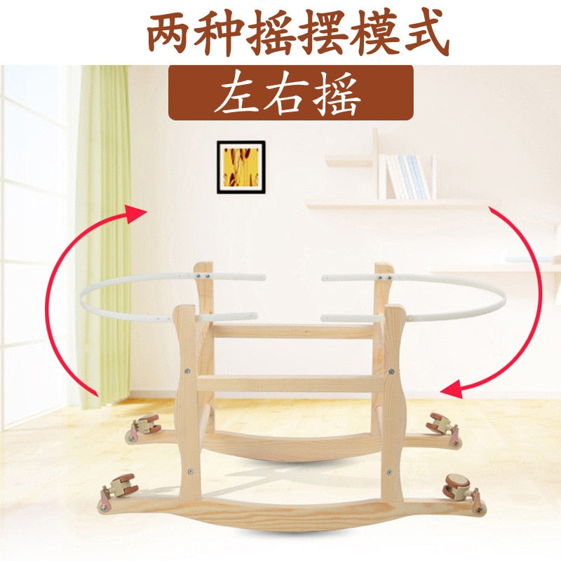 Travel Portable Baby Roller Bed Crib Folding Baby Sleeping Basket Bassinet for Newborn Baby Wood Rocking Crib with Wheels 0~9M
