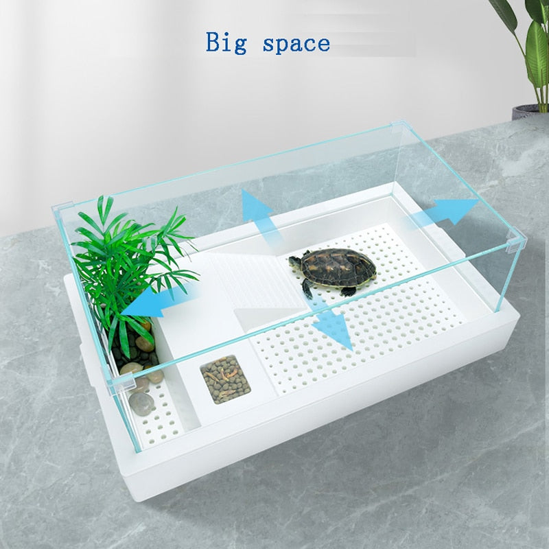 Turtle tank large villa landscaping ecological box with balcony for domestic turtle glass water and land small fish tank
