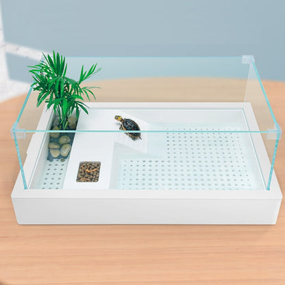 Turtle tank large villa landscaping ecological box with balcony for domestic turtle glass water and land small fish tank