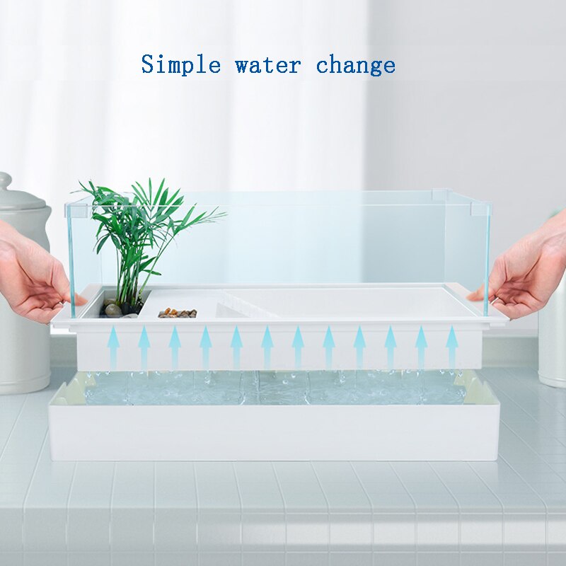 Turtle tank large villa landscaping ecological box with balcony for domestic turtle glass water and land small fish tank