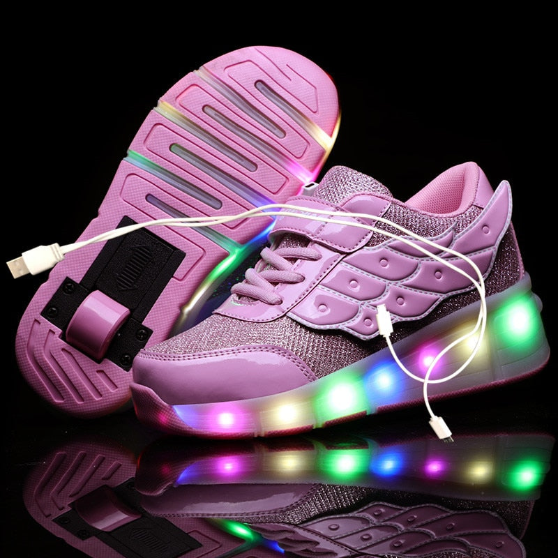 Two Wheels Luminous Sneakers Led Light Roller Skate Shoes for Children Kids Led Shoes Boys Girls Shoes Light Up With wheels Shoe
