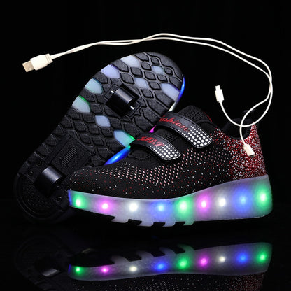 Two Wheels Luminous Sneakers Led Light Roller Skate Shoes for Children Kids Led Shoes Boys Girls Shoes Light Up With wheels Shoe