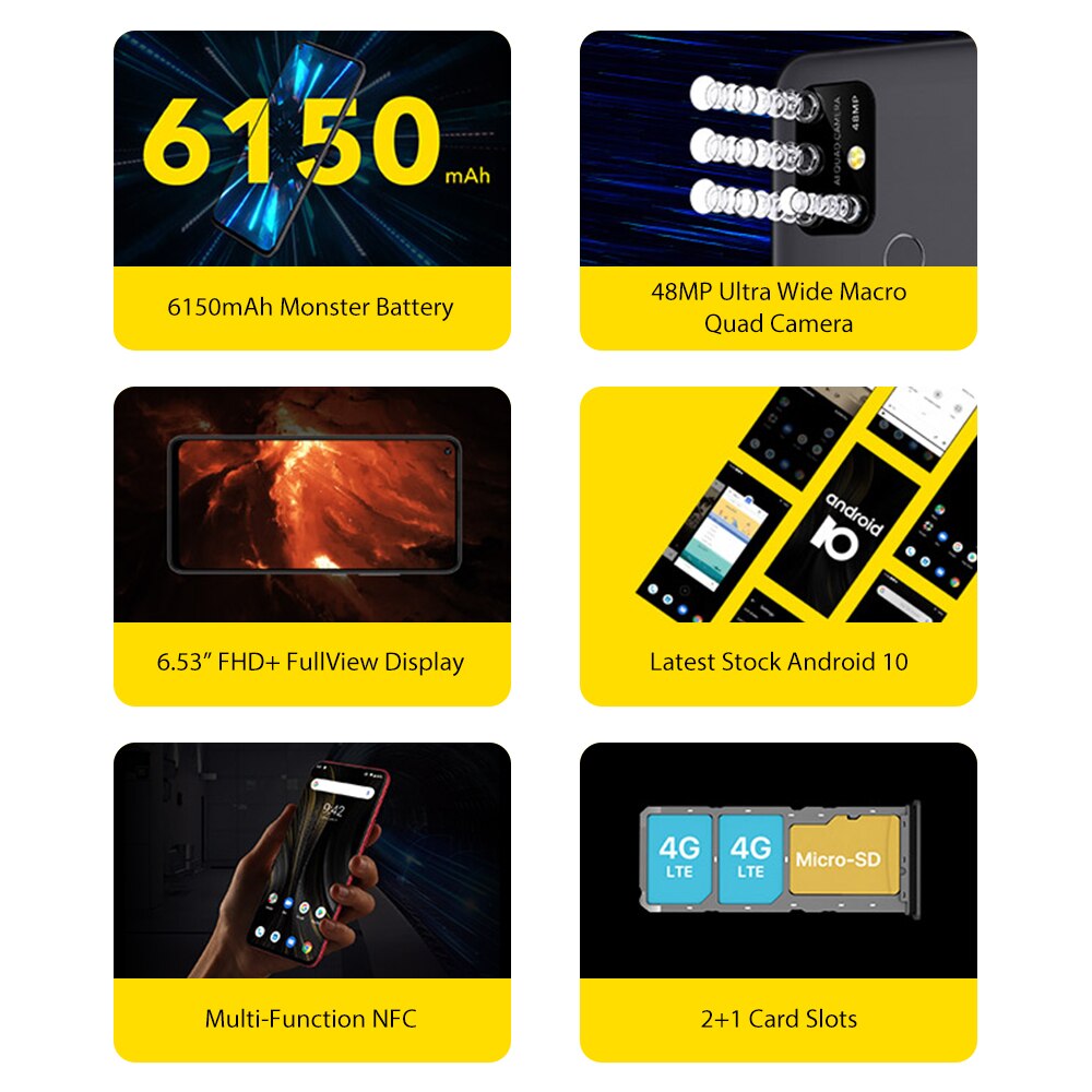 UMIDIGI Power 3 Android 10 48MP Quad AI Camera 6150mAh 6.53" FHD+ 4GB 64GB Helio P60 Global Version Smartphone NFC In Stock