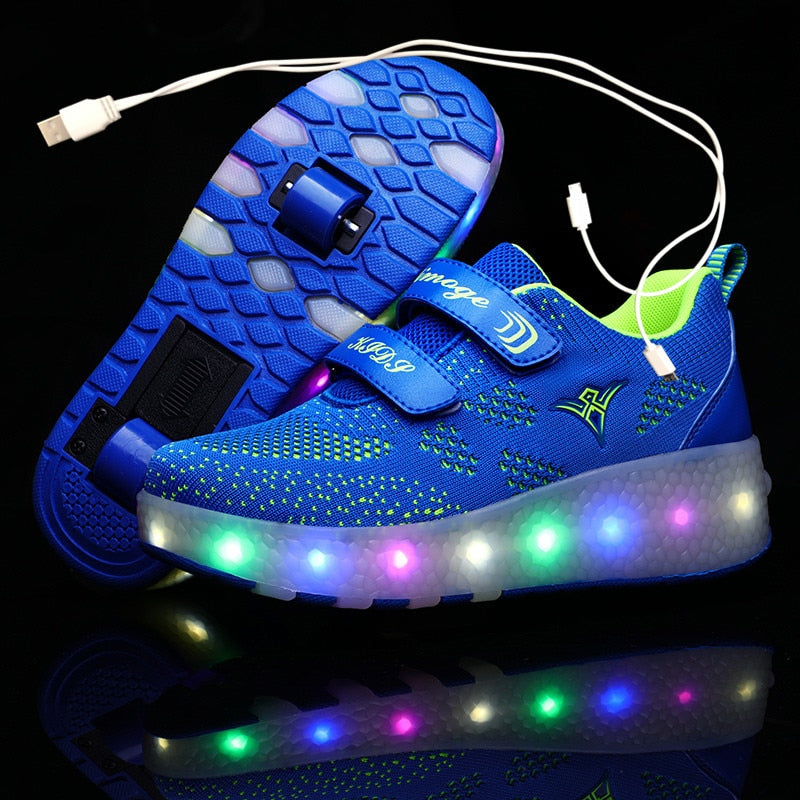 USB Charging Children Roller Skate Casual Shoes Boys Girl Automatic Jazzy LED Lighted Flashing Kids Glowing Sneakers with Wheels