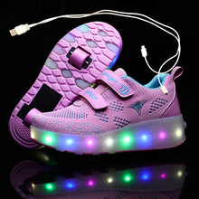 Load image into Gallery viewer, USB Charging Children Roller Skate Casual Shoes Boys Girl Automatic Jazzy LED Lighted Flashing Kids Glowing Sneakers with Wheels
