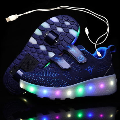 USB Charging Children Roller Skate Casual Shoes Boys Girl Automatic Jazzy LED Lighted Flashing Kids Glowing Sneakers with Wheels