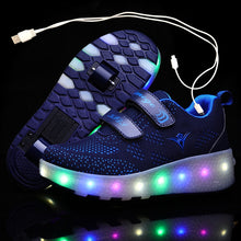 Load image into Gallery viewer, USB Charging Children Roller Skate Casual Shoes Boys Girl Automatic Jazzy LED Lighted Flashing Kids Glowing Sneakers with Wheels
