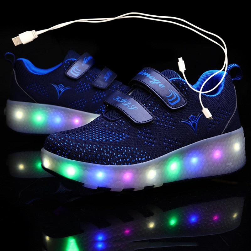 USB Charging Children Roller Skate Casual Shoes Boys Girl Automatic Jazzy LED Lighted Flashing Kids Glowing Sneakers with Wheels