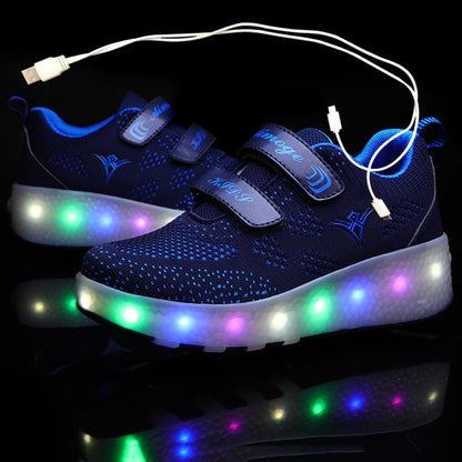 USB Charging Children Roller Skate Casual Shoes Boys Girl Automatic Jazzy LED Lighted Flashing Kids Glowing Sneakers with Wheels