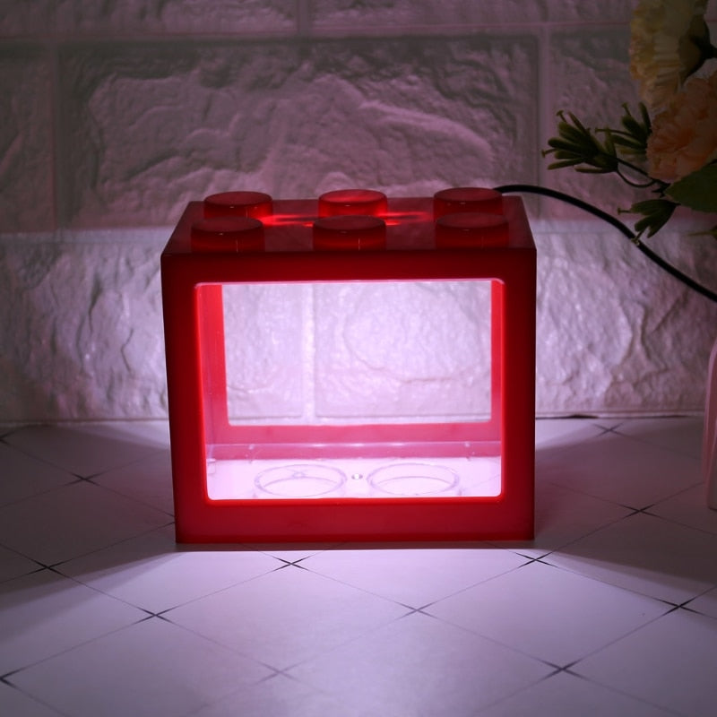 USB Mini Aquarium Fish Tank With LED Lamp Light Betta Fish Fighting Cylinder