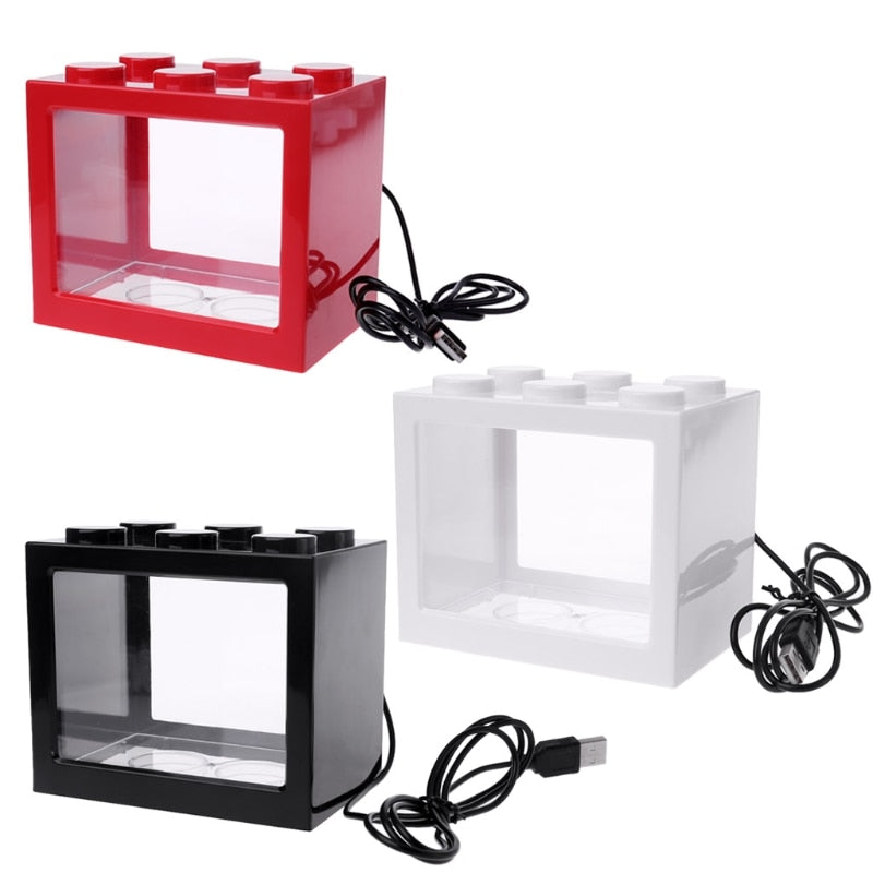 USB Mini Aquarium Fish Tank With LED Lamp Light Betta Fish Fighting Cylinder